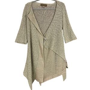 Zuza Bart Linen Blend Cardigan‎ Sweater Lagenlook Tan Cream Size XL